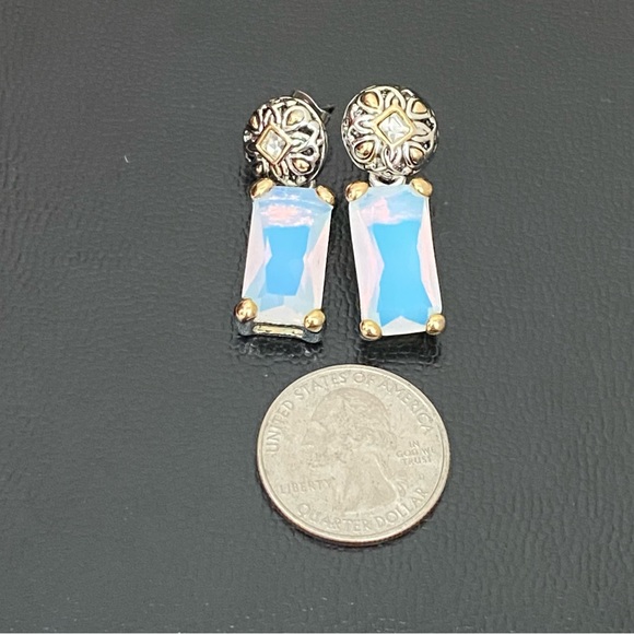 EXP Signed Opalite Crystal 2-tone Dangle Drop Post Earrings 15g - Picture 7 of 15